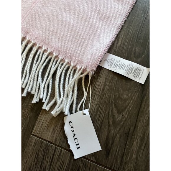 New Coach Horse and Carriage Wool Cashmere PInk Fringe Oversized Scarf Italian - Picture 2 of 5